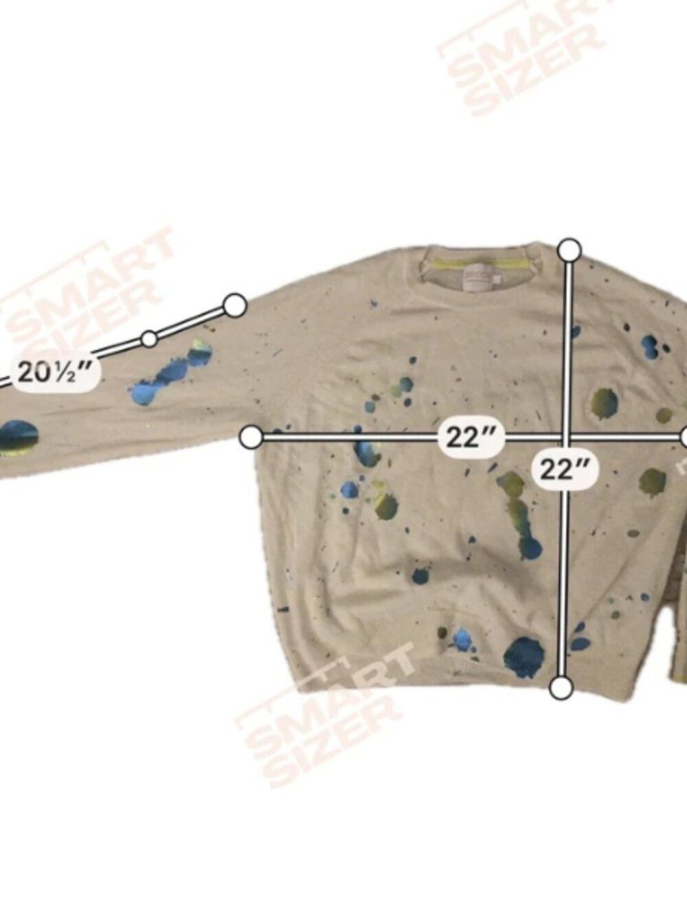 Brodie 100% Cashmere Sweater Cream Paint Splatter Metallic Blue Green L - Picture 7 of 7